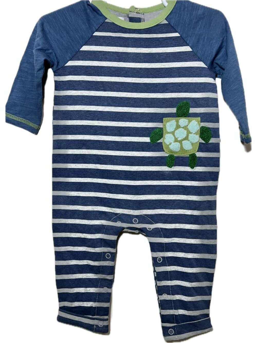 Mud Pie 3 6m NWT Blue striped Romper sea turtle embroider applique beach coastal